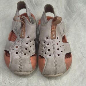 Nike Gray and Orange Sandals with Closed Toe Design